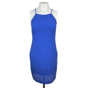 BANANA REPUBLIC Eyelet Detail Sheath Mini Dress Sz 00 Petite Cobalt Blue